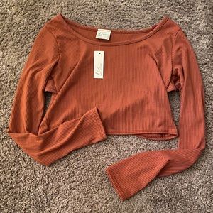 coral open back long sleeve crop top